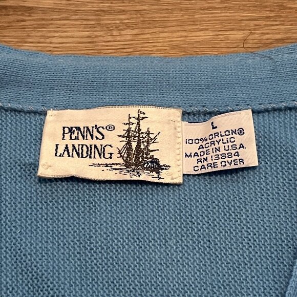 VTG Penn's Landing Knit Cardigan SZ LARGE Blue USA Made Button Front Grandpa - Picture 3 of 9